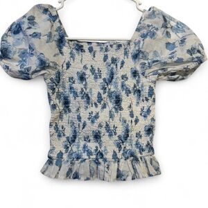 Floral Blue Puff Sleeve Top